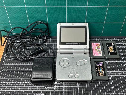 Nintendo Game Boy Advance SP Silver Main Unit + AC Adapter + 3 Games