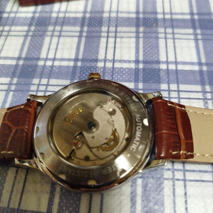 Automatic Winding Watch White Dial Leather
