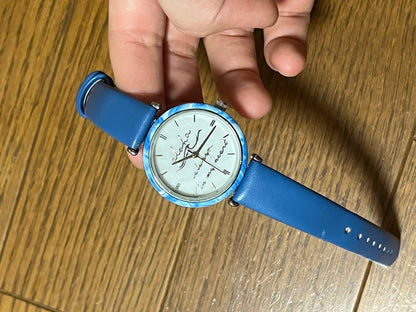 Blue Leather Automatic Winding Watch